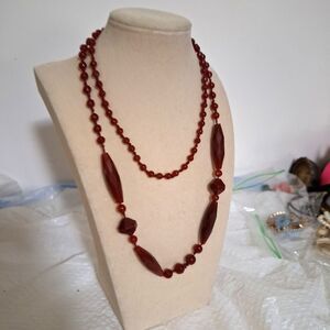 A Red Glass Vintage Beaded Women's Necklace Hand Knotted Old Money Elegant